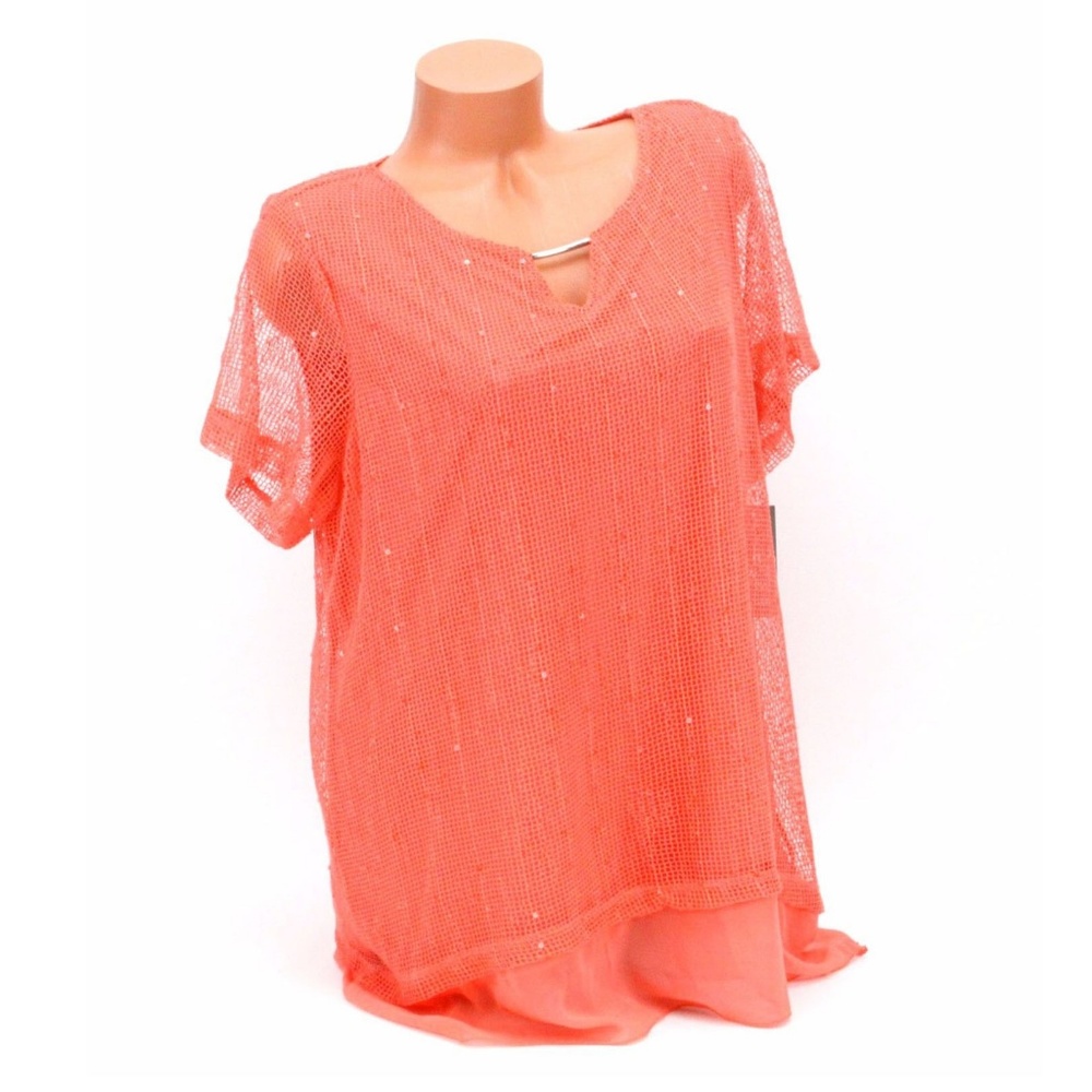 Jm  Plus Size Textured Keyhole Top In Rose